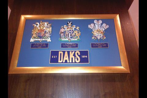 Daks proudly displays it royal warrants in the refurbished store